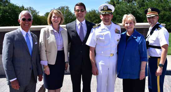 From left, Cadets of the Ole War Skule President John W. Milazzo, Jr.; LSU Board of Supervisors member Mary Werner; LSU Alumni Association COO Steve Helmke; Professor of Naval Science CAPT Dean Rawls, Southern University; LSU Military Excellence Campaign co-chair Laura Leach; and LSU Commandant and Professor of Military Science MAJ Rian Carter. Photo by Ray Dry